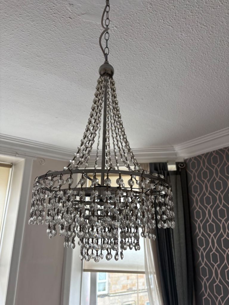 Silver Chandelier with Crystal Droplets