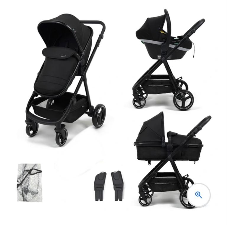 Black Travel System: Pram, Pushchair & Car Seat - As Good As New