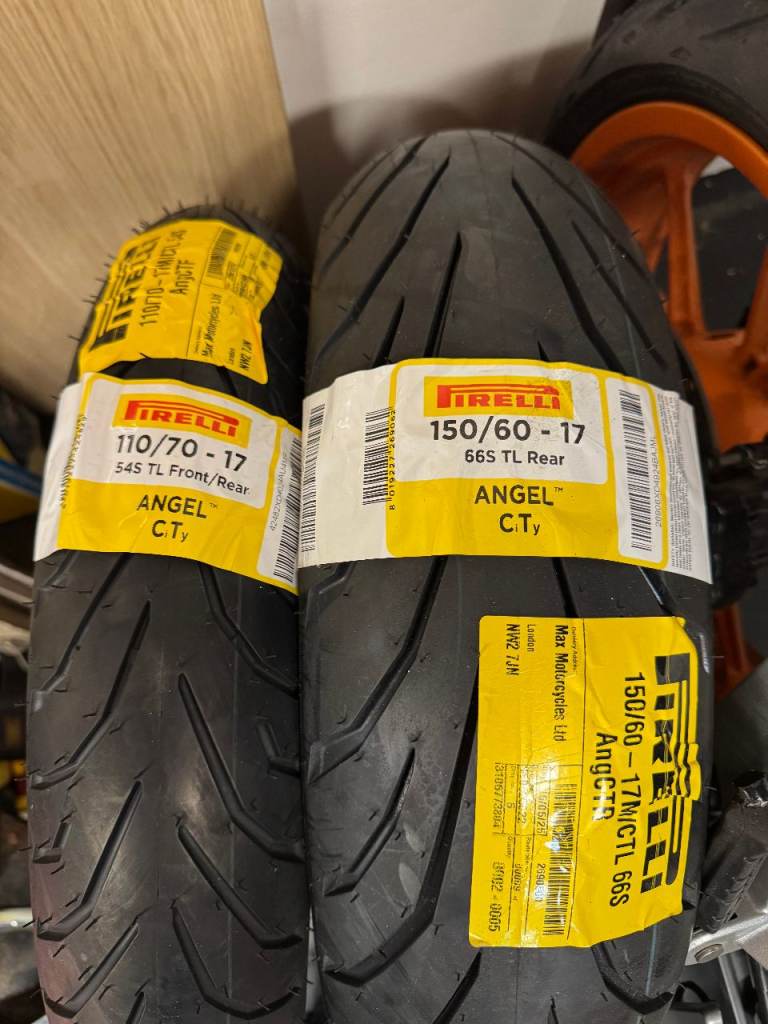 Pair of Pirelli Angel CiTy tyres - 110/70/17 & 150/60/17 - never fitted
