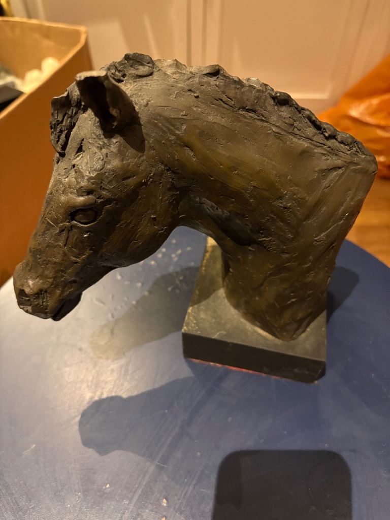 Horse casts and brass horse plate 