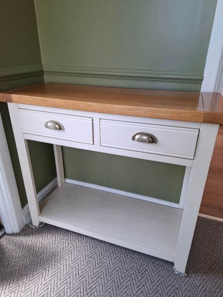 Creations Cream Console Table with Wooden oak Top and Drawers