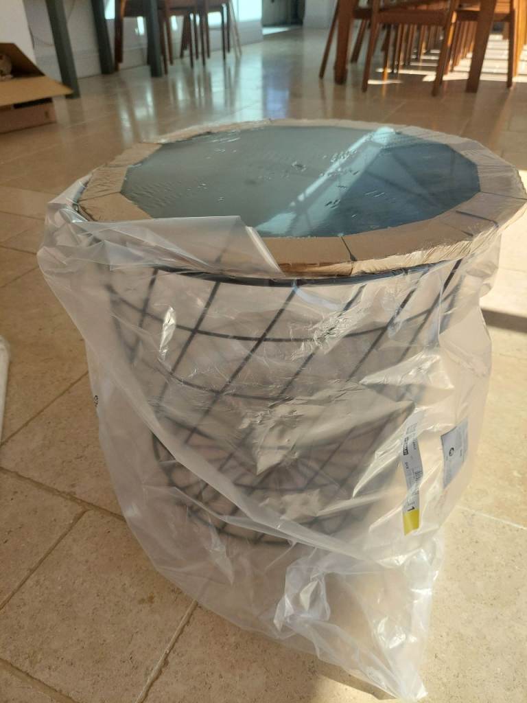 Ikea brand new black metal bin with wooden lid