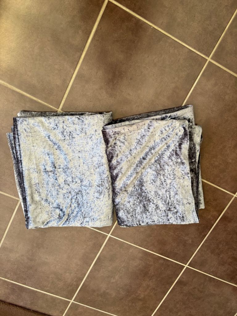 Grey velvet curtains