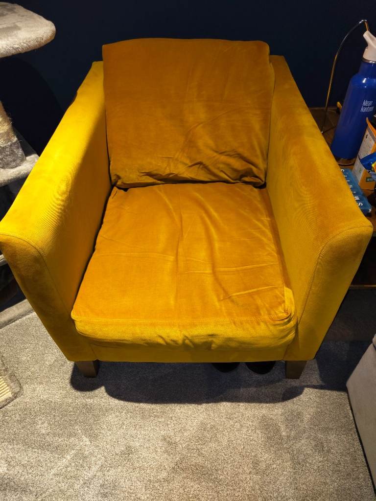 PRICE DROPPED! Two (2) Izzy Small Armchairs with Smart Velvet fabric and English Oak legs