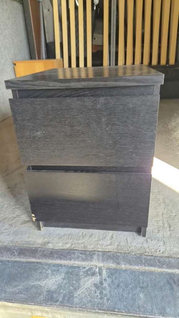 Dark Wood Bedside Table with Two Drawers