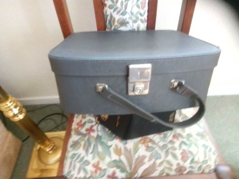 Early 1960s Foxcroft dark grey weekend case with vinyl cover.