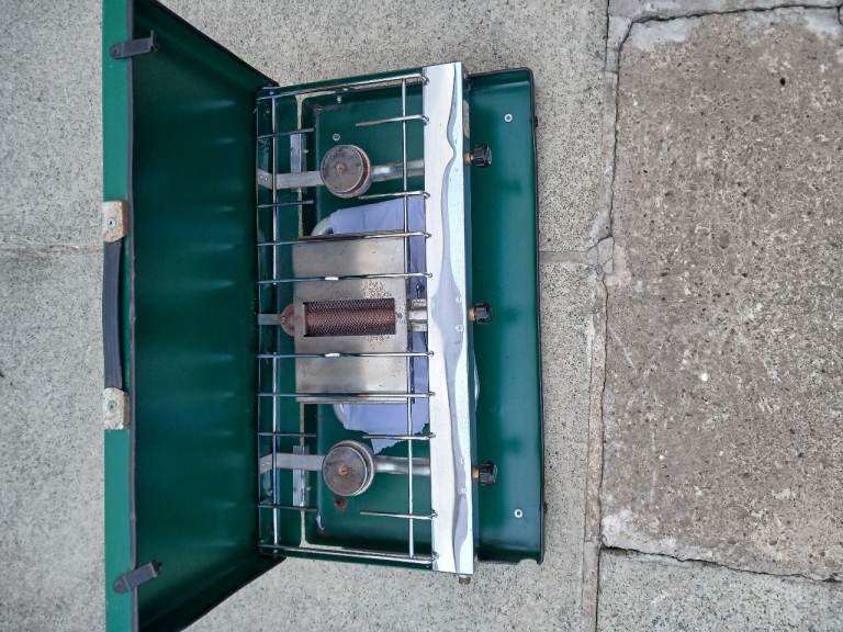Green Portable Two-Burner Camping Stove - Fair Condition