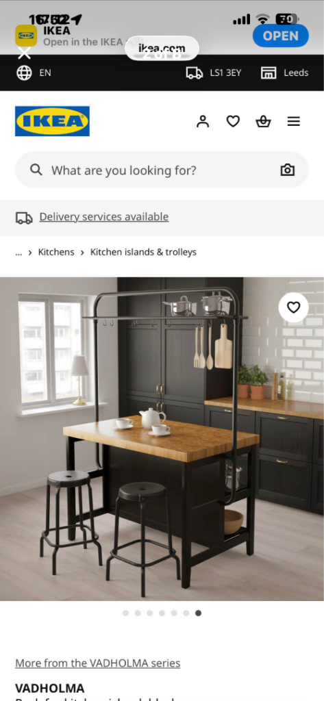 Ikea Vadholma Rack for kitchen island, black