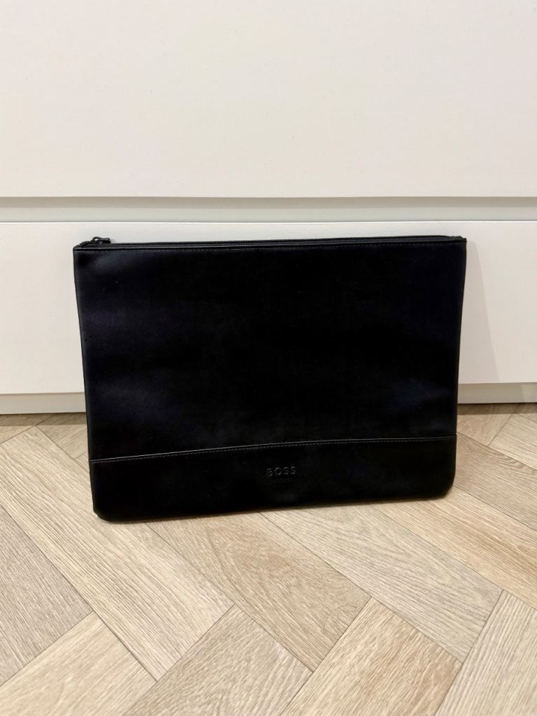 BOSS Parfums black faux leather laptop sleeve/bag