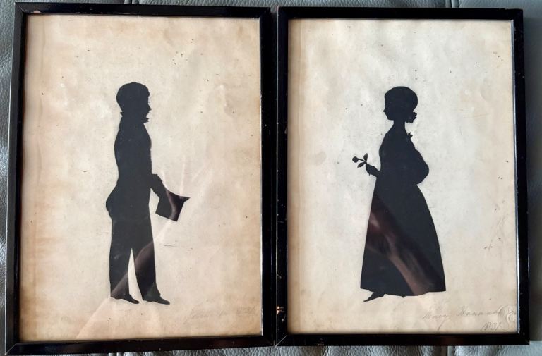 Antique Silhouette Portrait Painting Set Hannah & John 1831