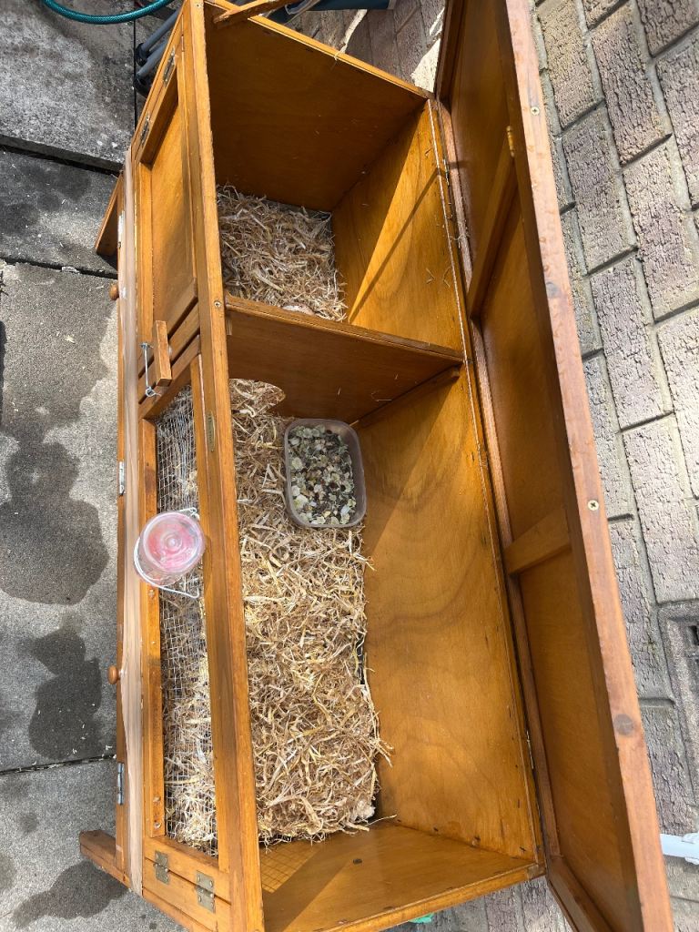 Wooden Pet Hutch with Divided Living Area and Shelves