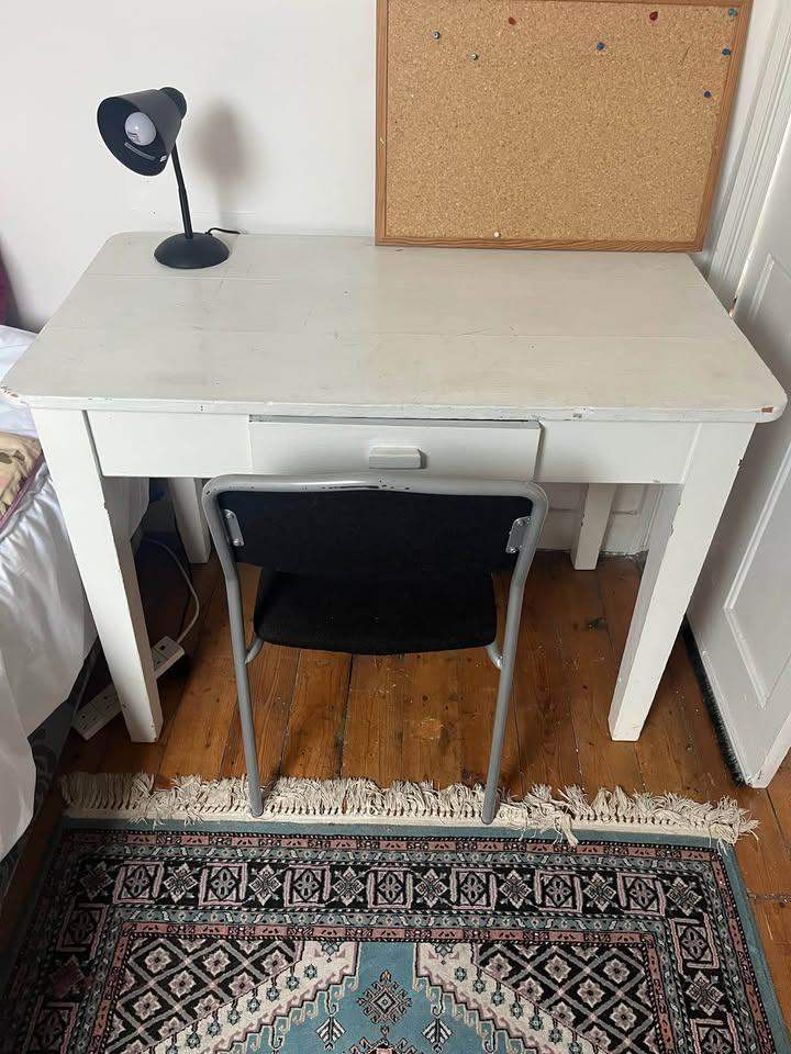 Vintage Solid wood white desk and chair