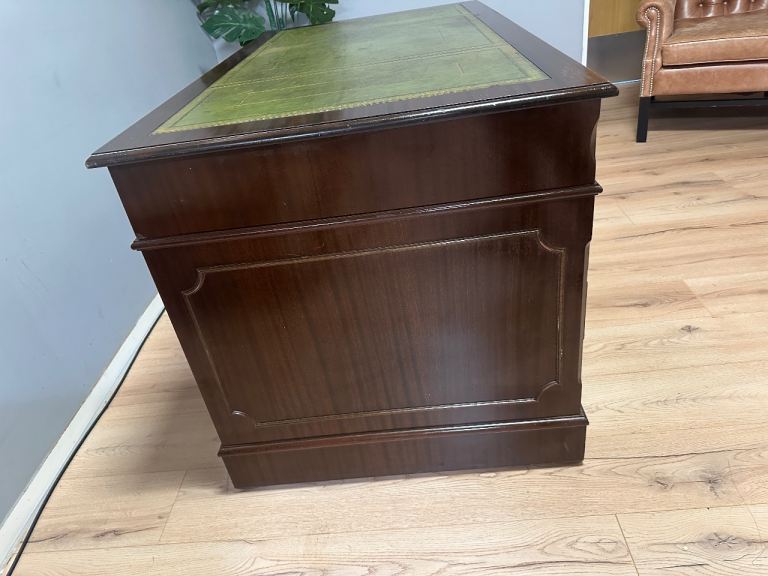 Large Antique Style Captains Bankers Desk Green Leather Twin Pedestal Partners #32