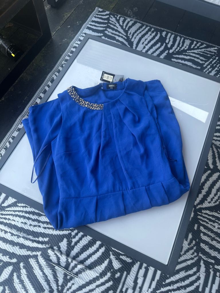 Oasis Coast Blue Dress with Beaded Neckline – Brand New with Tags