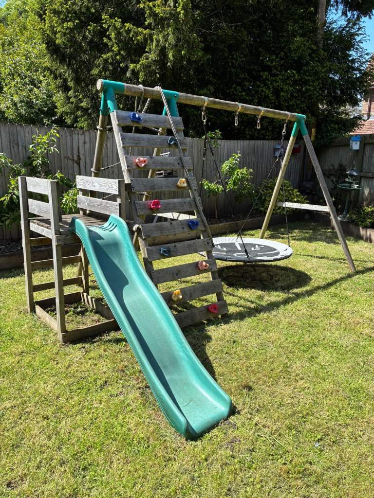 GOOD USED CONDITION – REBO Wooden Climbing Frame, Slide & Multiple Swing Attachments – RRP Over £600