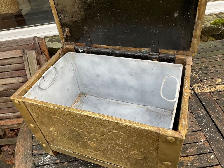 Art and Crafts style brass fuel bin