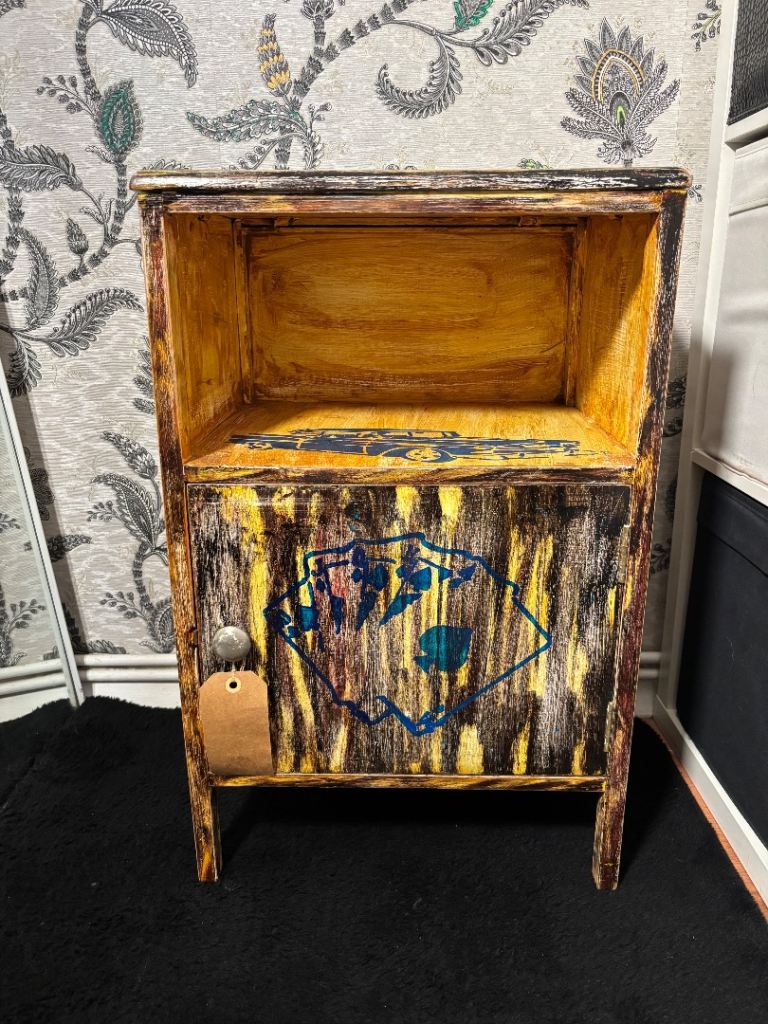 Vintage Wood Stained Bedside Table / Cabinet