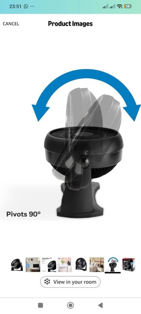 Small Black Personal Desk Fan - 90 Degree Pivot