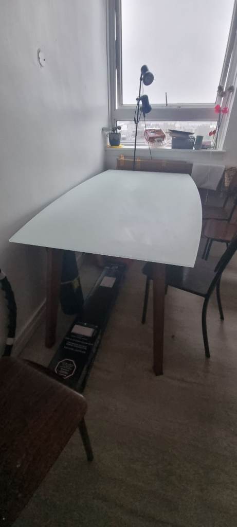 Dwell Barka dining table glass and walnut