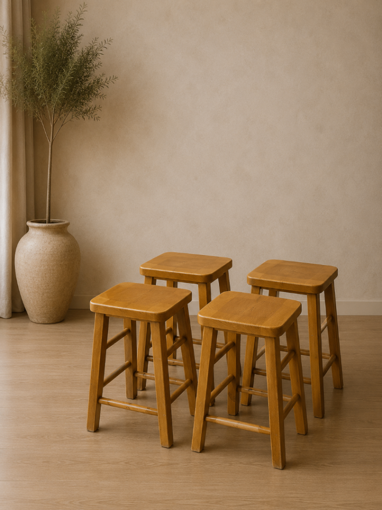 Set Of 4 Solid Wooden Farmhouse Bar Stools Rustic Country Kitchen Seating Set 🚚