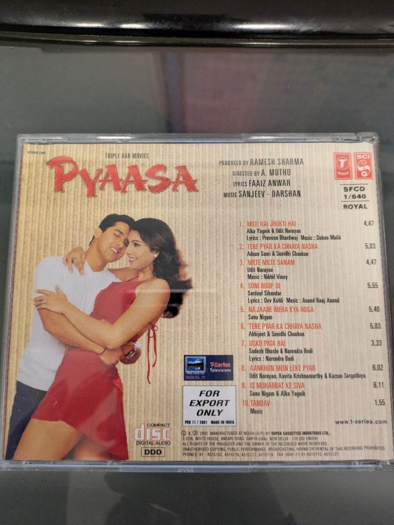 Pyaasa Indian Asian Hindi Bollywood Blockbuster Movie Soundtrack Songs Music CD ref9