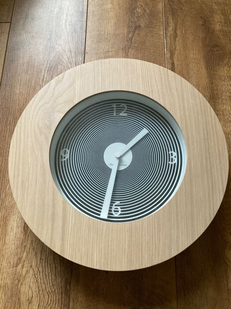 Rare Italian Designer Wooden Clock with Swirl Design