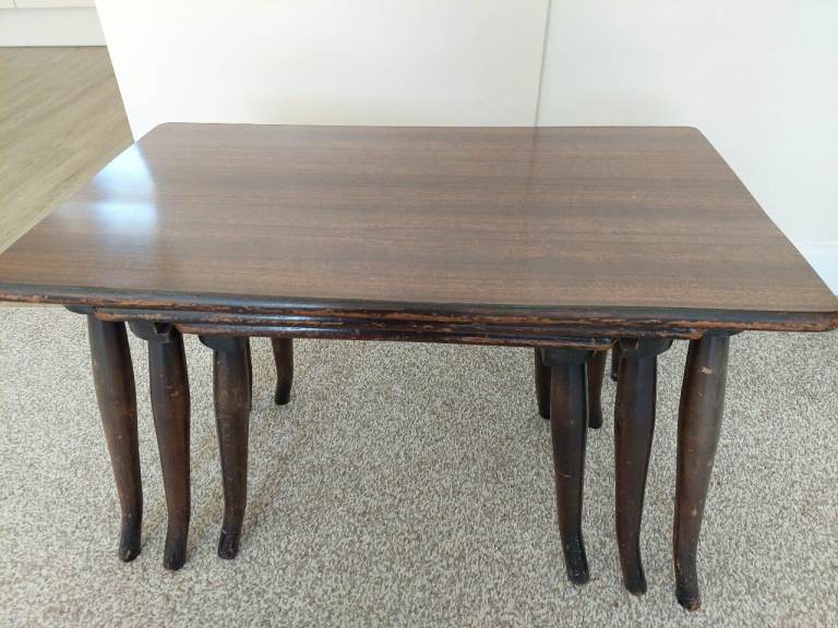 Set of 3  Nesting small low occasional coffee tables traditional polished wooden 