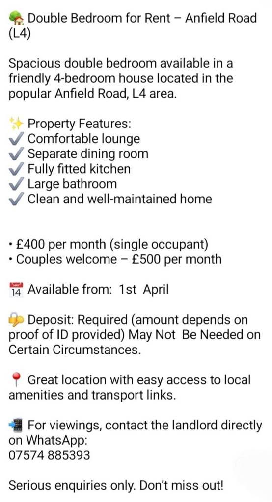 Double Bedroom For Rent. 