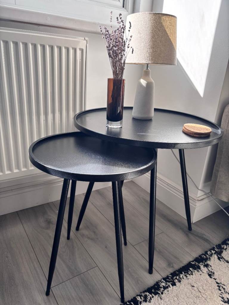 Cox and Cox round industrial black side tables, £80.00 for Sale