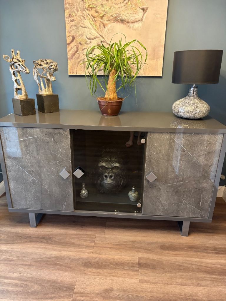Stylish Grey Sideboard with Glass Display Cabinet – Good Condition