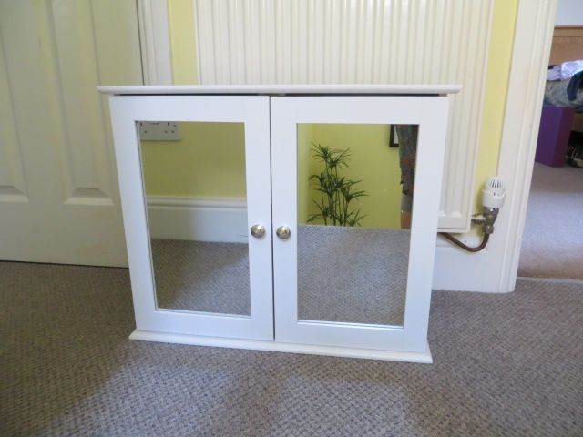 White Bathroom Cabinet with Mirrored Doors