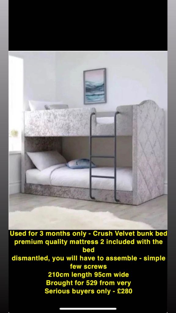Crush velvet bunk bed 