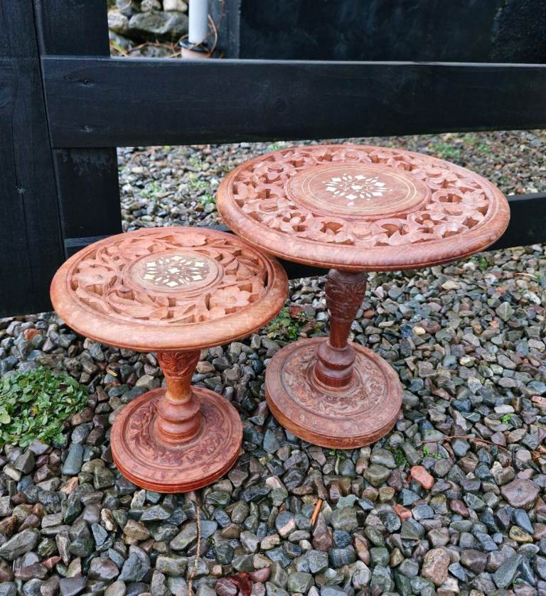 2x Vintage Matching Wooden Carved Tables