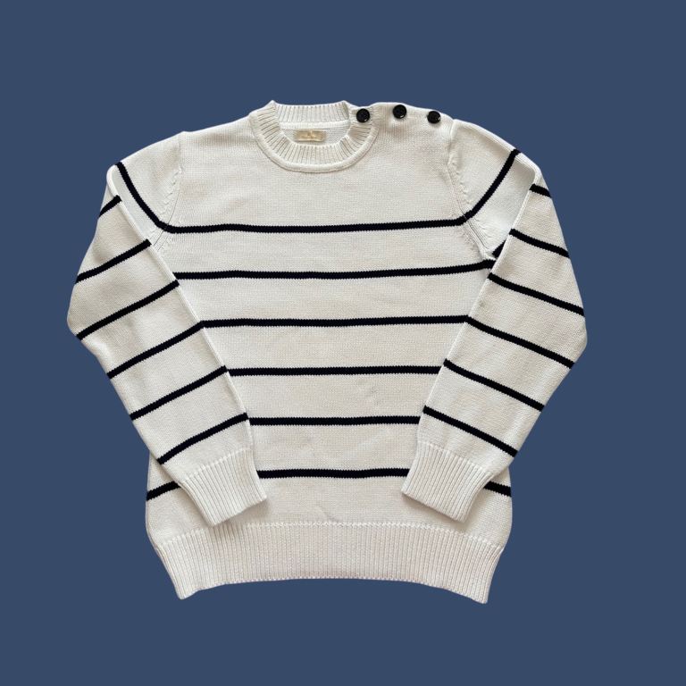 image for Munrospun Women's Striped Pure Cotton Jumper in White & Black Size M