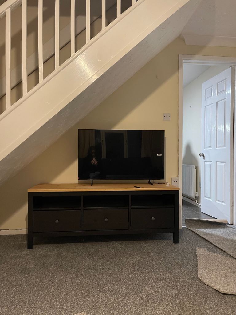 Black TV Unit with Oak Top – Good Condition