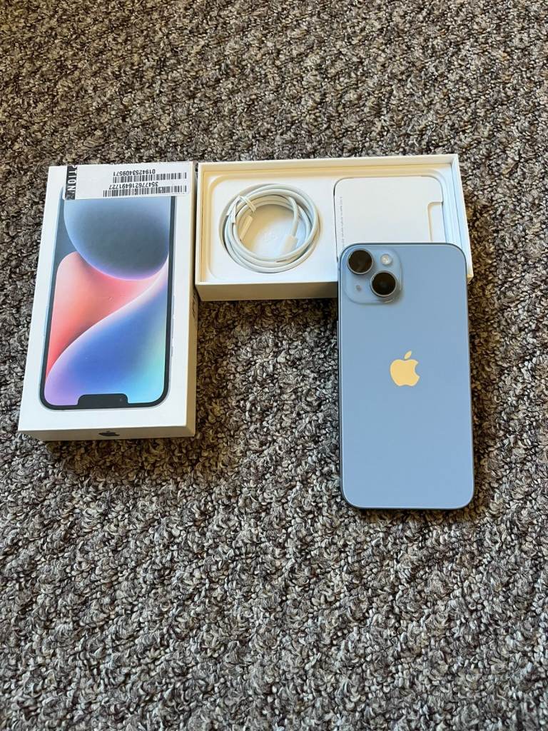 iphone 14 128 gb light blue.  unlocked excellent condition. Battery health %87. fully working