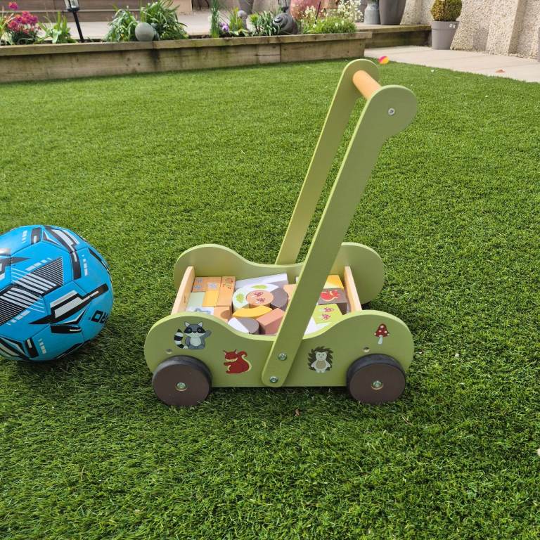 Wooden Baby Walker with Building Blocks – Good Condition