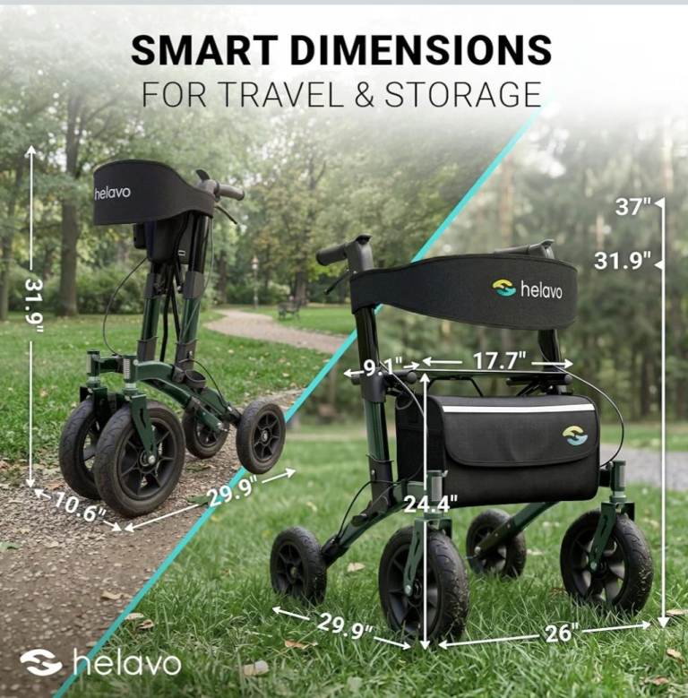 Helavo Green Mobility Walker with Seat and Storage Bag