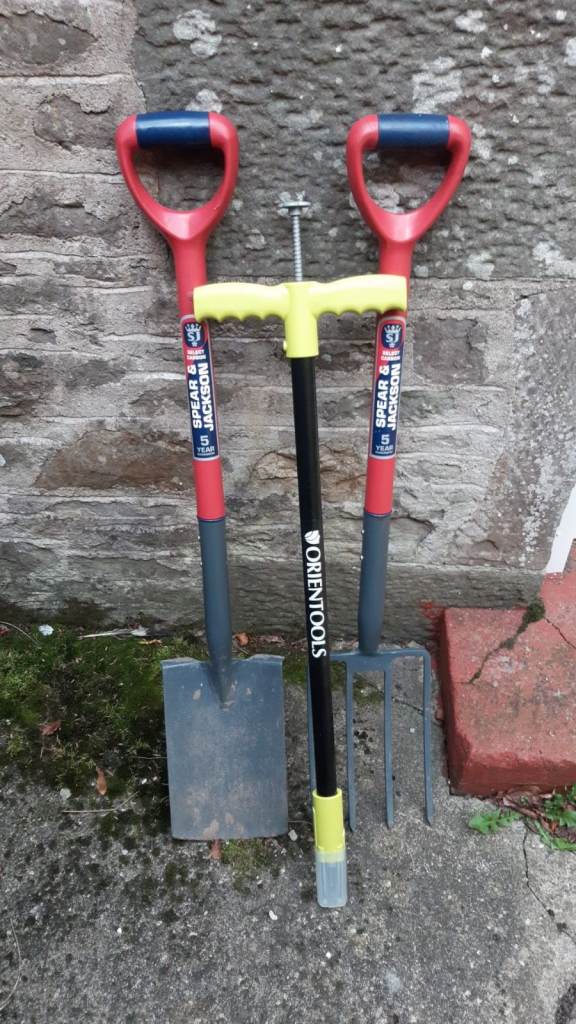 Spear & Jackson Garden Spade + Border Fork + Stand-Up Weed Puller – Good Condition