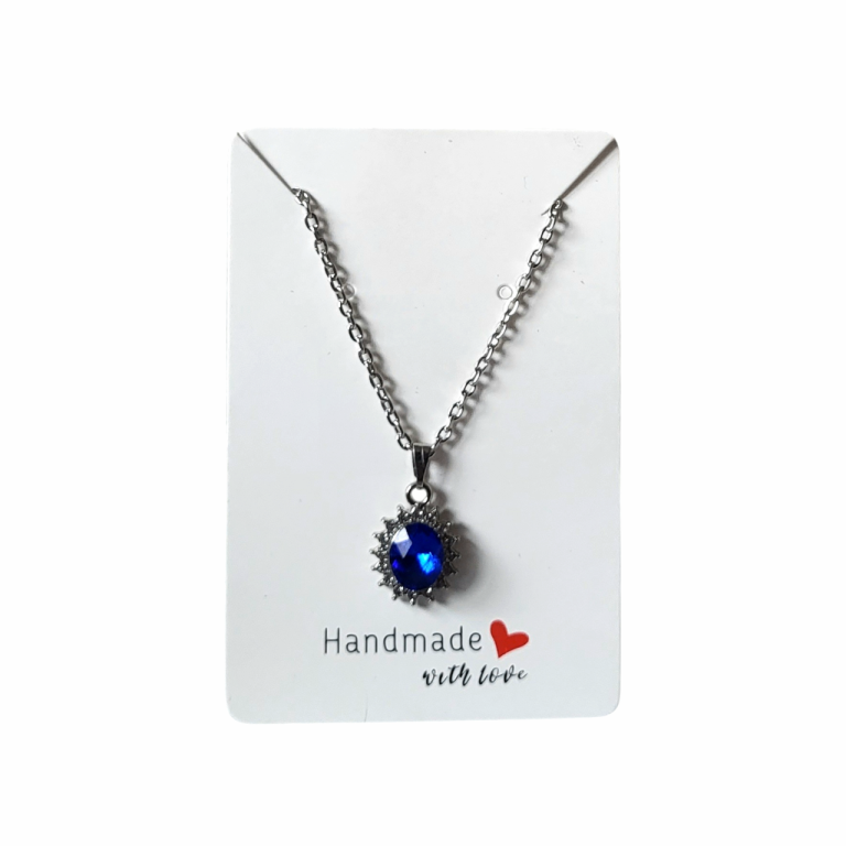 Handmade Blue Crystal Inlaid Rhinestone Oval Necklace