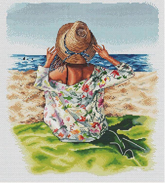 Cross Stitch Beach Girl Wall Art