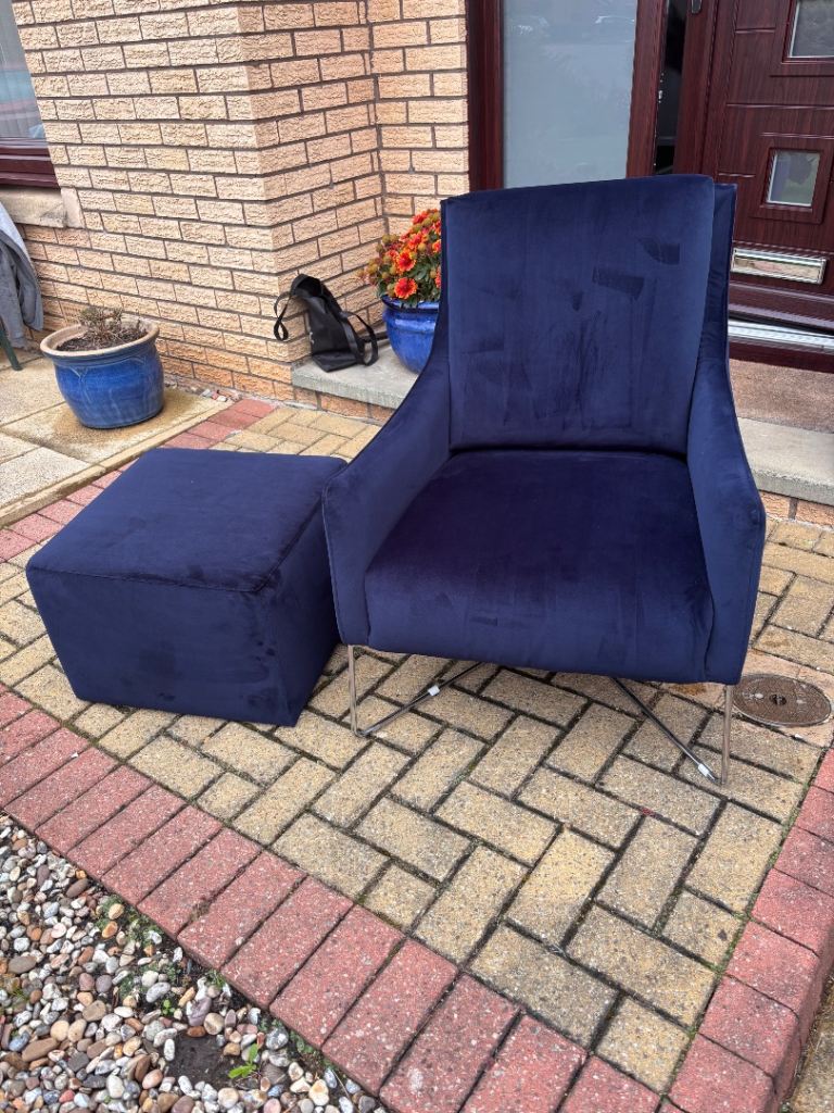 Blue feature chair and matching footstool