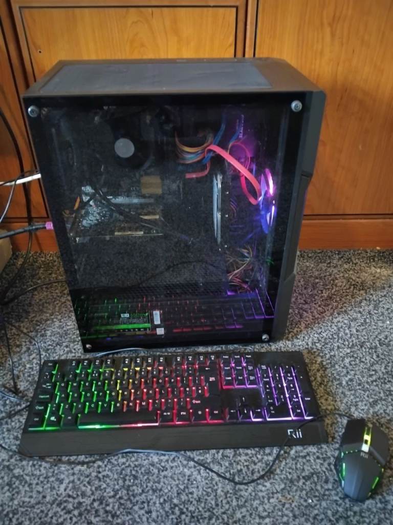 Gaming PC Setup with RGB Keyboard and Mouse – Good Condition