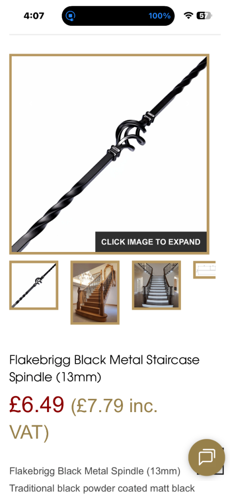 Flakebrigg Black Metal Staircase Spindle 13mm – NEW