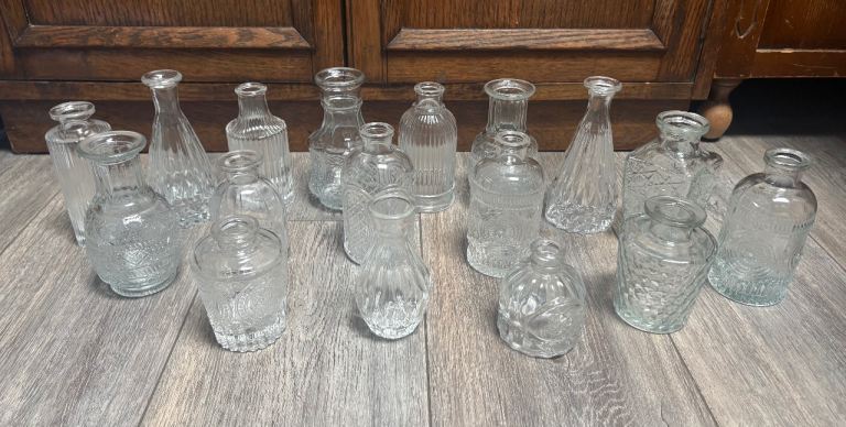 17 Clear Glass Decorative Vases - Mixed Set