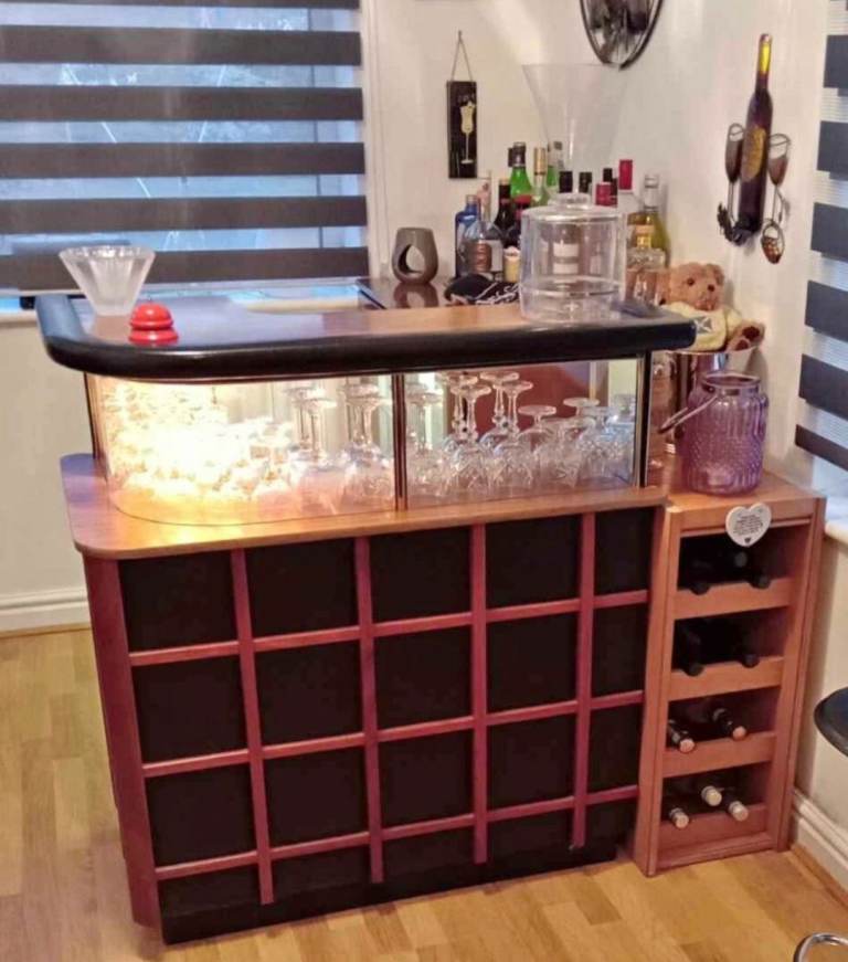 Home Bar Unit with Wine Rack and Glass Storage