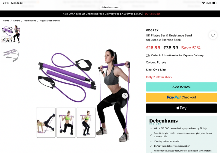 Pilates Bar & Resistance Band Adjustable Exercise Stick