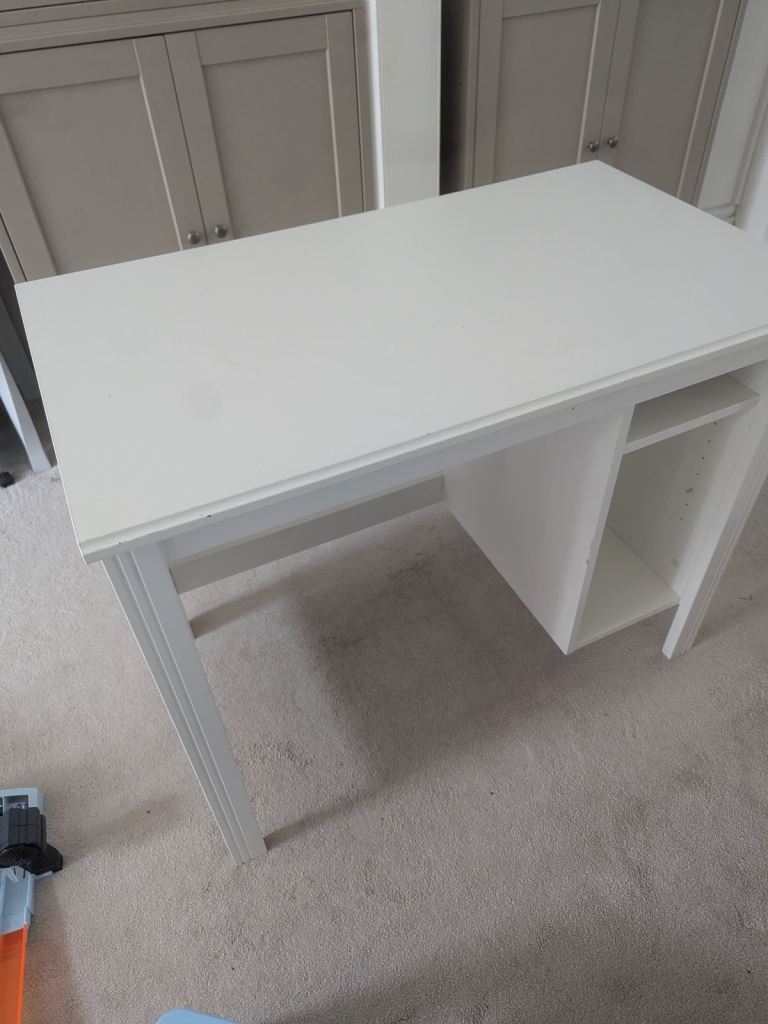 Ikea White Wooden Desk with Shelves – Good Condition