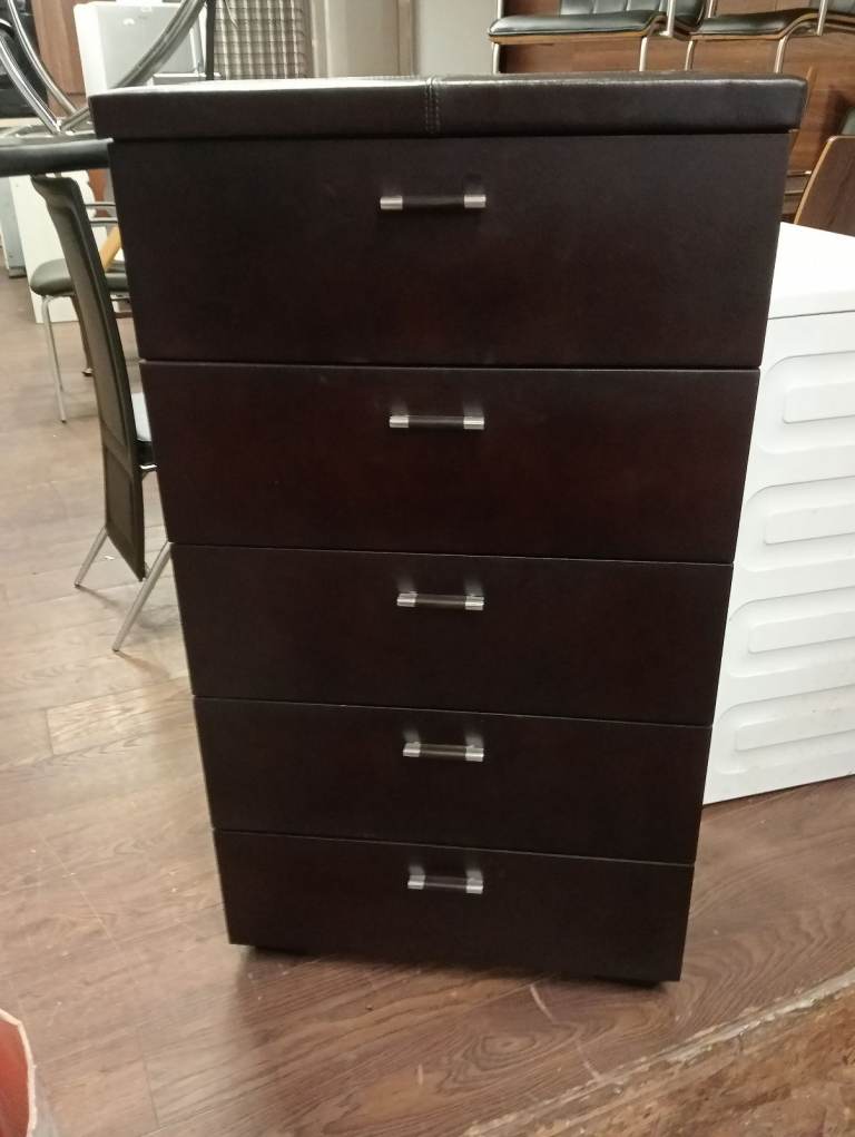 image for Brown leather 5 drawer chest 