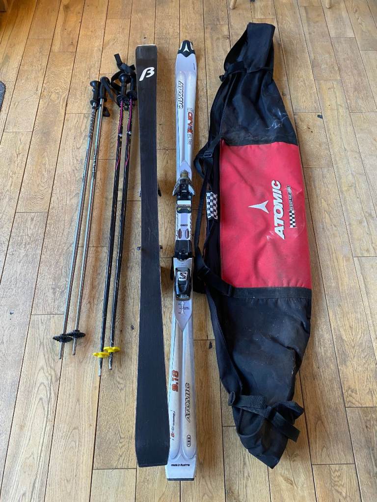 Atomic skis 9.18 180cm Salomon bindings, Atomic ski bag, 2 sets of poles